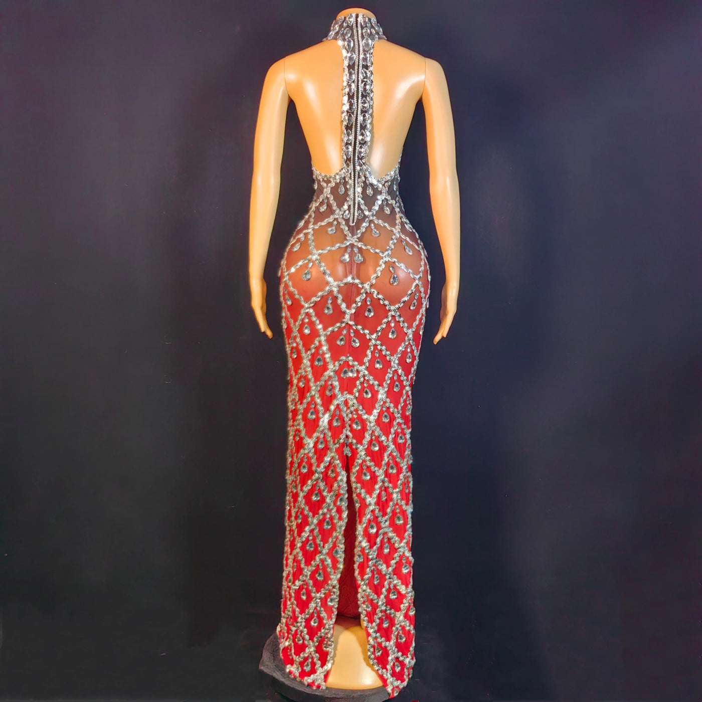 Women Sexy Stage Shining Rhinestone Sequins Dress Evening Prom Birthday Dress Transparent Performance Singer Club Host Dress