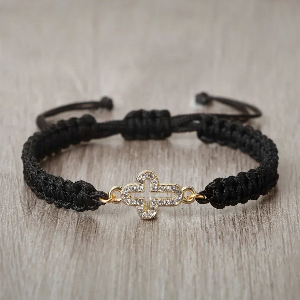 High Quality Crystal Hollow Cross Braided Bracelet Prayer Healing Bangle&Pulsera Chain Women Yoga Jewelry Gift