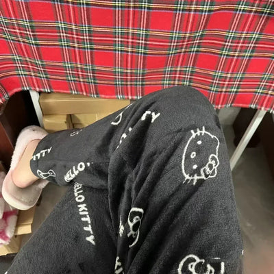 Thicken Hello Kitty Pajama Pants Sanrio Anime Fleece Double Elastic Fabric Soft Trousers Women Trousers Cartoon Birthday Gift