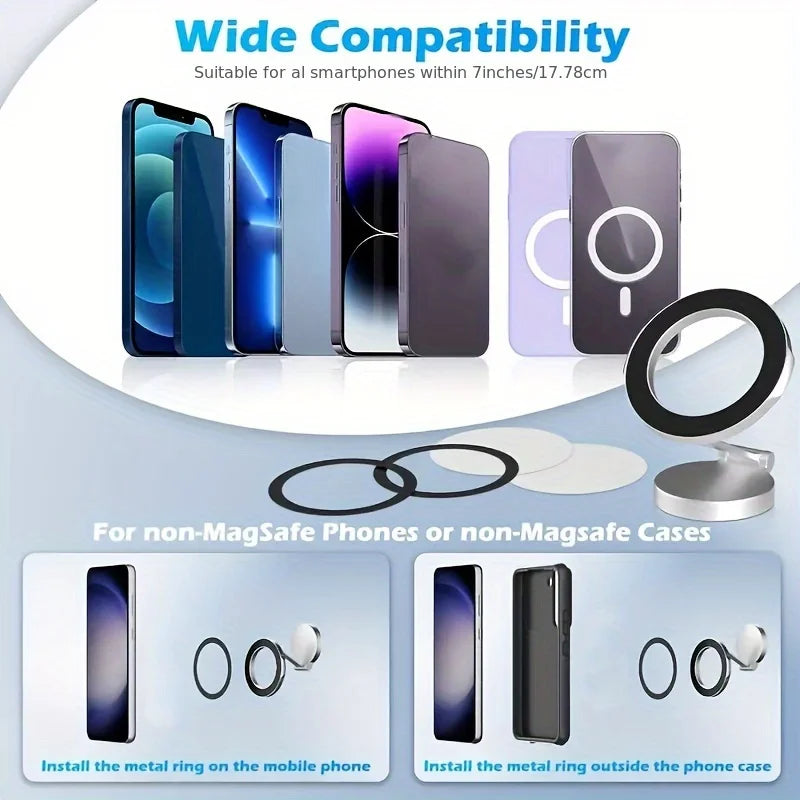 Fits MagSafe Car Mount, [All-Metal] Magnetic Phone Holder for Car with Strong Magnets, 360° Adjustable iPhone Car Mount