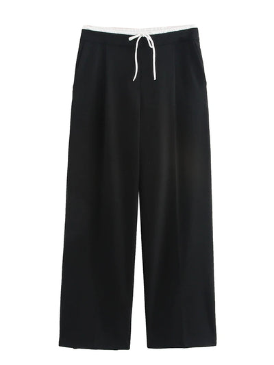Wide Leg Pants For Women Straight Autumn Coffee Tie Up Casual Trousers Women Gray Loose Pants Ladies Black Trousers Office
