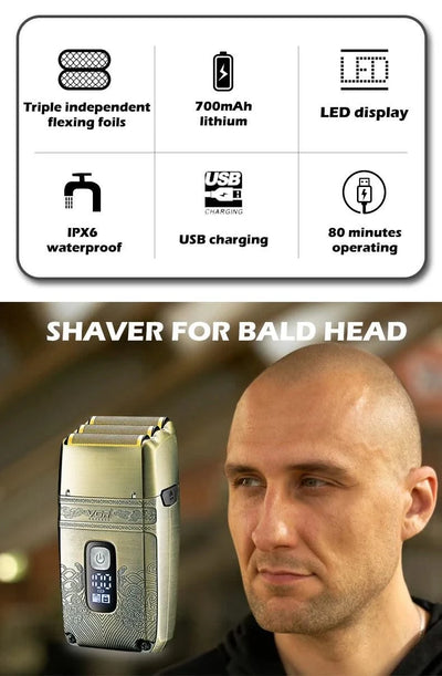 VGR Metal Wet Dry Electric Shaver For Men Rechargeable Hair Beard Electric Razor Washable Facial Shaving Machine For Bald Head