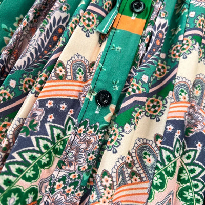 Retro Elegant Sashes O Neck Single Breasted Print Dresses Long Lantern Sleeves A-line Casual High Waist Women Autumn Clothing