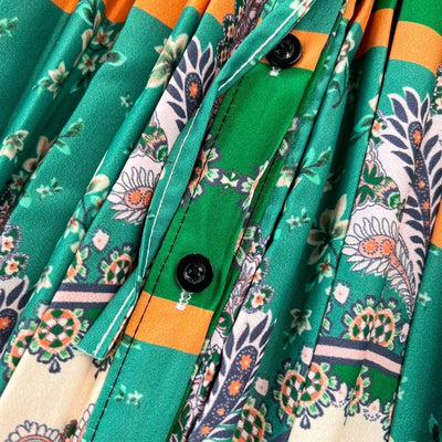 Retro Elegant Sashes O Neck Single Breasted Print Dresses Long Lantern Sleeves A-line Casual High Waist Women Autumn Clothing