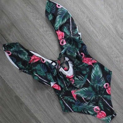 Sexy One Piece Swimsuit Push Up Swimwear Women Ruffle Adjustable Shoulder Swimsuit Bodysuit  Bathing Suit Women
