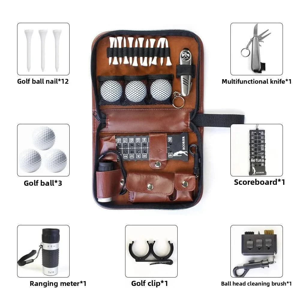 Golf tool kit, golf accessory kit, convenient to carry, multifunctional, large capacity storage leather bag