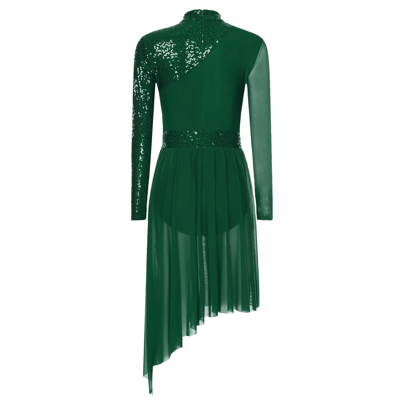 Women Modern Lyrical Dress Camisole Dance Costume Ballet Asymmetric High-Low Mesh Skirted Sleeveless Leotard Gymnastic Dancewear