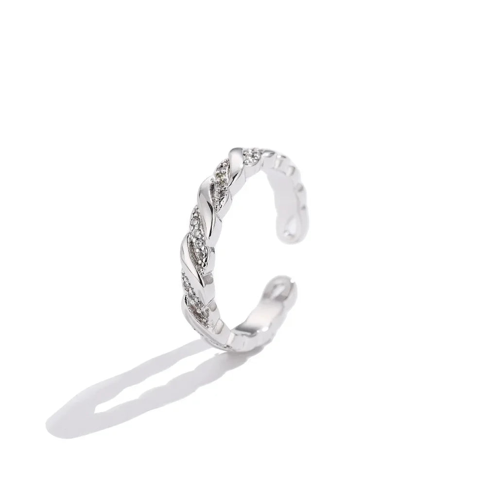 Luxury W Letter Ring - Gold Plated with Row Diamonds, Elegant Adjustable Statement Piece, Dainty Feminine Jewelry