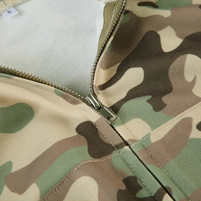 Camouflage Print Loose Casual 2 Piece Set Women Tracksuits Full Sleeve Zipper Hooded Sweatshirts Top + Wide Leg Pants Suits