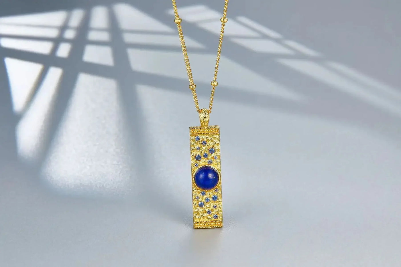 Lapis Lazuli CZ 925 Silver Gold Plated Hammered Bar Pendant Necklace Women Blue Stone Geometric Trendy Dainty Luxury Necklaces