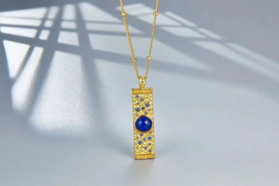 Lapis Lazuli CZ 925 Silver Gold Plated Hammered Bar Pendant Necklace Women Blue Stone Geometric Trendy Dainty Luxury Necklaces