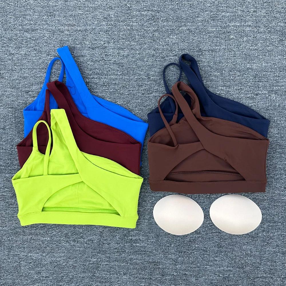 Women Shockproof Sport Bra Women's Beautiful Back Gym Sports Underwear Women Oblique Shoulder Straps Running Fitness Yoga Bra ﻿