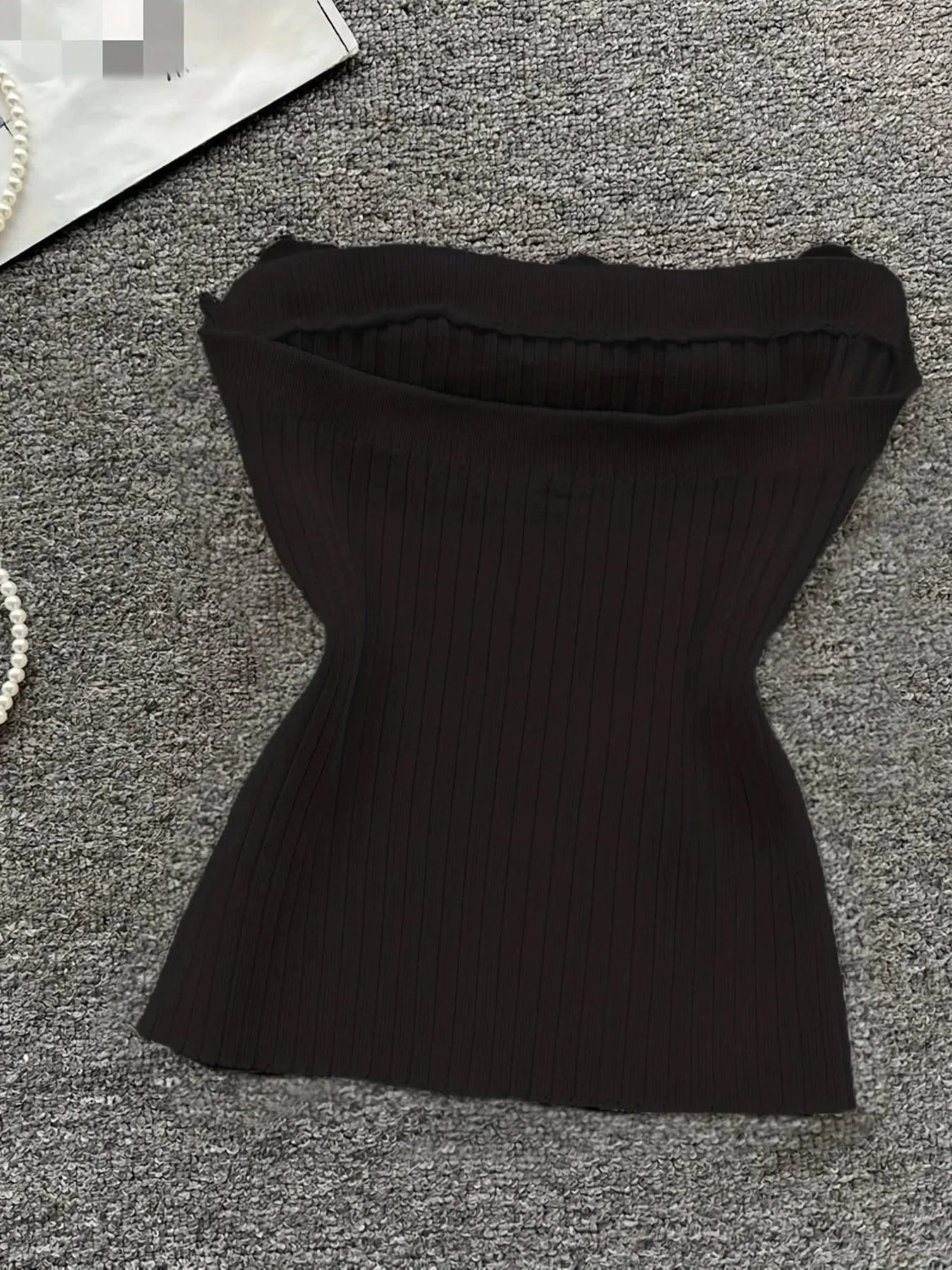 Pink Solid Sexy Off Shoulder Knitted Tube Top for Women