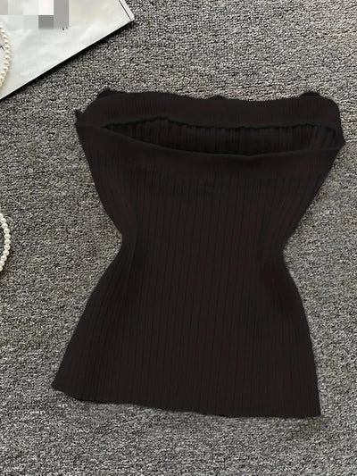 Pink Solid Sexy Off Shoulder Knitted Tube Top for Women
