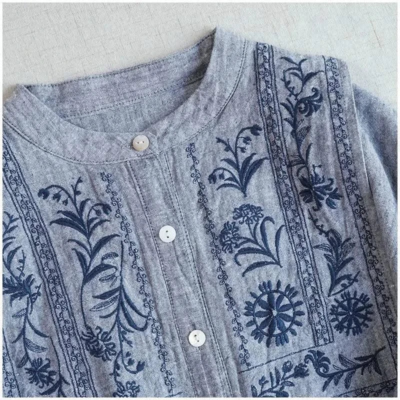 Cotton Linen Floral Embroidery Blouses Shirts For Women Tops Loose Oversize Lantern Long Sleeve Casual Boho Beach Summer Blusas