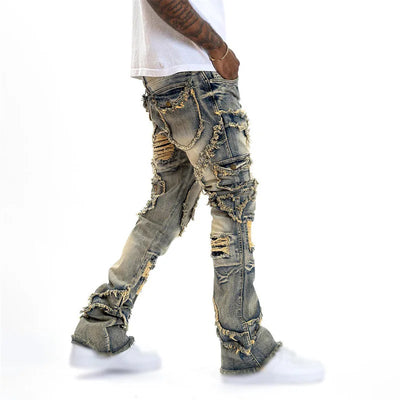 Men's Spring Autumn Casual Denim Pants Ripped Multi Pockets Slim Fit Jeans Trousers for Streetwear Punk Trendy Fashion Retro