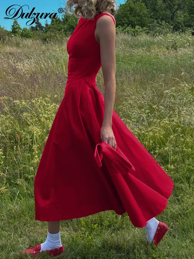 Dulzura Sexy Elegant Midi Dress Backless Solid Ruched Women Luxury Dresses Lady Evening Party Birthday Club Summer Y2K Clothes