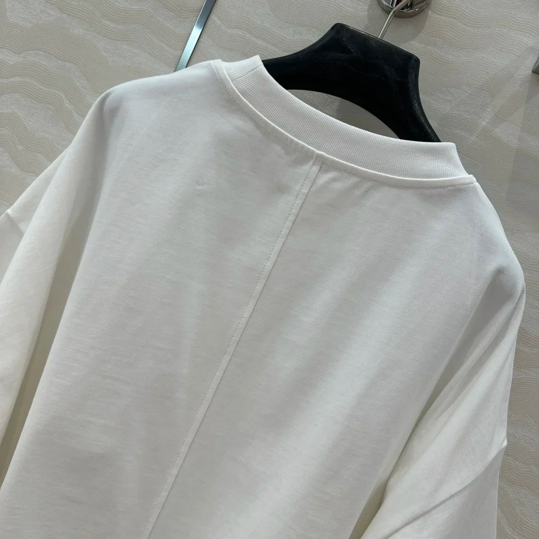 100% Cotton White Top Shoulder-loose High-end Short-sleeved Women T-shirt