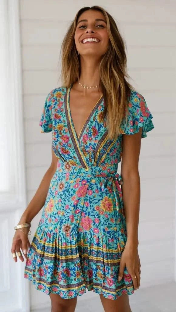 Elegant Women's Dresses Summer Bohemian Dress Vestidos Curtos Mujer Kadın Elbisesi Yazlık Kısa Elbiseler Midi Elbiseler Robe Ete