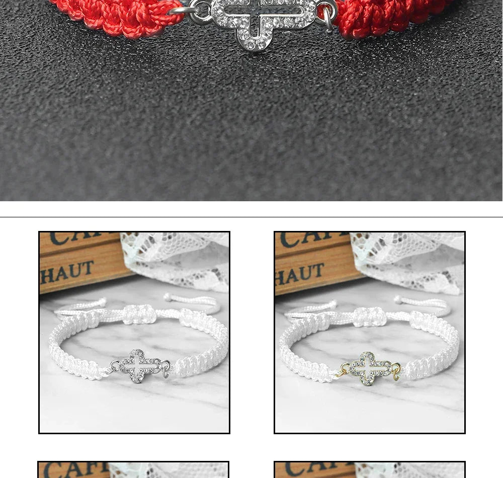 High Quality Crystal Hollow Cross Braided Bracelet Prayer Healing Bangle&Pulsera Chain Women Yoga Jewelry Gift