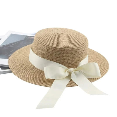 Bucket Hat Beach Summer Straw Hats for Women Flat Top Ribbon Bowknot Elegant Luxury Straw Women Summer Hats Sombreros De Mujer