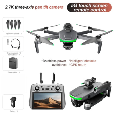 S155 GPS Drone Professional HD Camera 7.2-inch Touch Screen 3-Axis Gimbal EIS Relay Aircraft Laser Obstacle Avoidance Dron Toy