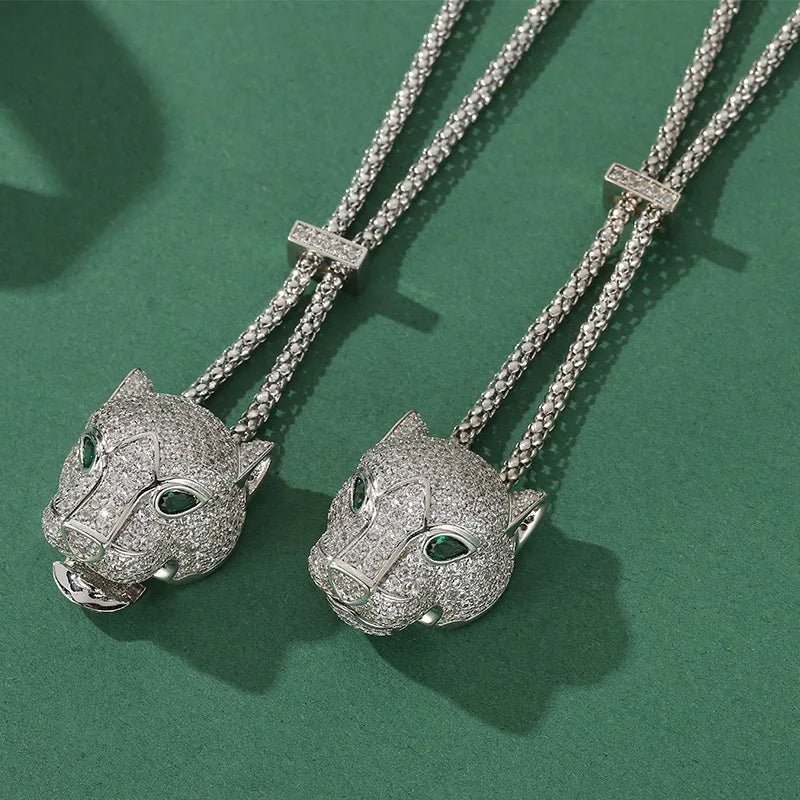 Designer Collection Fashion Luxurious Bracelet Long Necklace Men Women Lady Inlay Full Zircon Leopard Head Pendant Double Chain