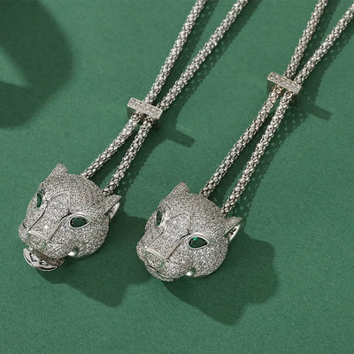 Designer Collection Fashion Luxurious Bracelet Long Necklace Men Women Lady Inlay Full Zircon Leopard Head Pendant Double Chain