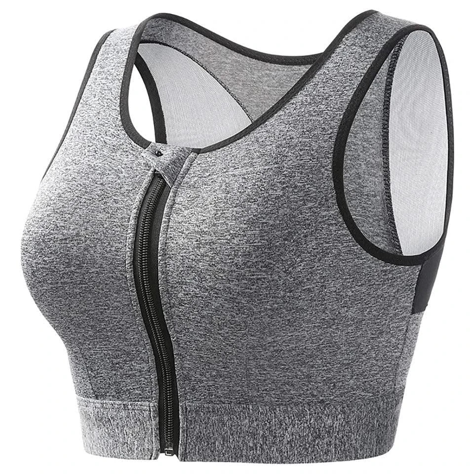 Plus Size Sports Bra for Women High-Strength Shock-Absorbing Gathering Top Running Zipper No Steel Bracket Underwear Yoga Vest