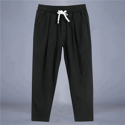 Men's Trousers Cotton Linen Fashion Casual Pants Solid Color Breathable Loose Shorts Straight Drawstring Pants Streetwear Men