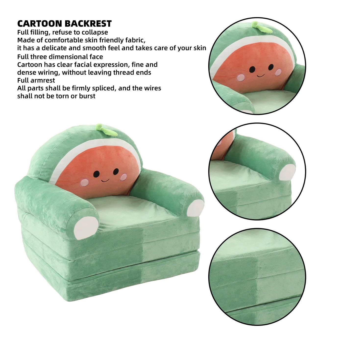 Kids Foldable Sofa Bed Cartoon Foldable Kids Sofa Soft Cute Shape 2 in 1 Wide Armrest Washable Humanize for Bedroom