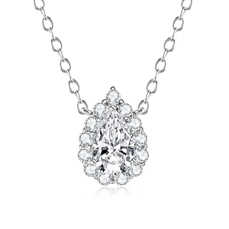 S925 Teardrop Necklace 1.0CT Pear Cut D Moissanite Pendant Necklaces for Women 925 Silver Adjustable Chain GRA Certified Jewelry