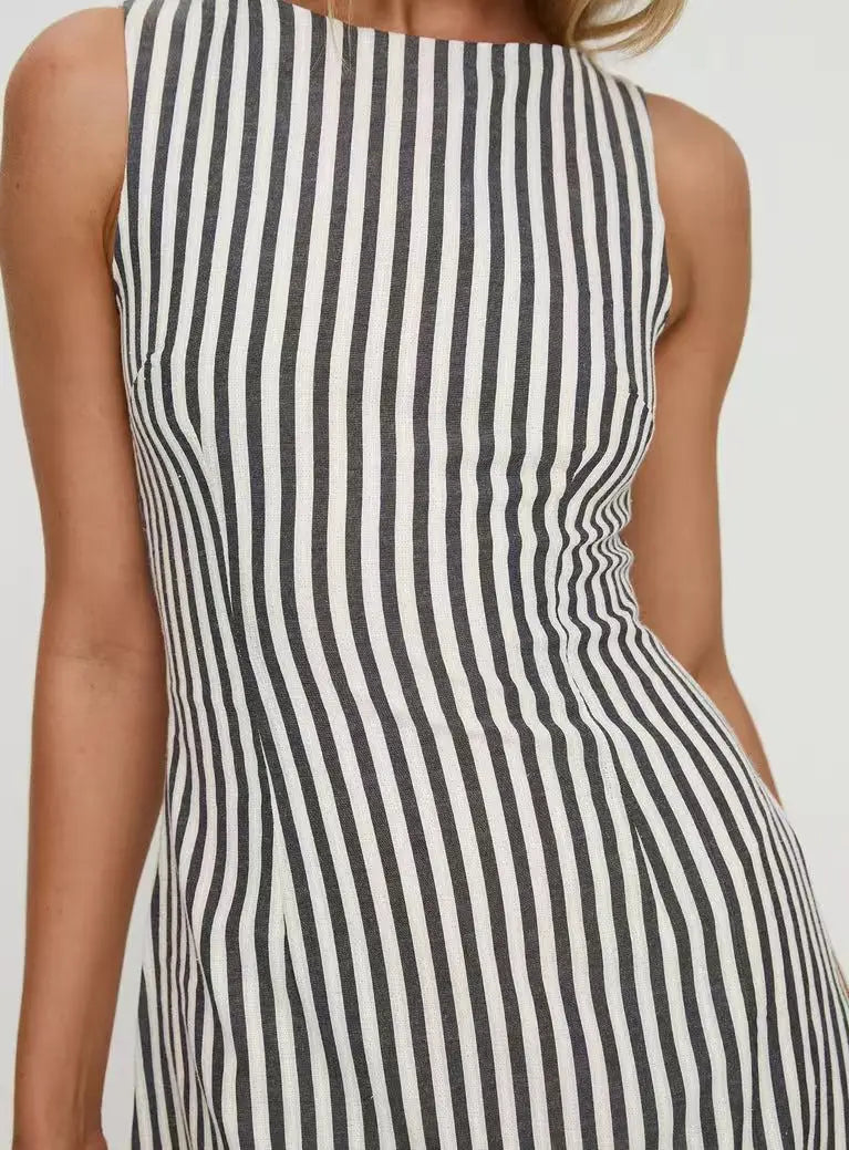 Summer New Dresses For Women Casual Fashion Striped Print Dress Crew Neck Sleeveless Vestido Mujer Dress Elegante Women Clothing