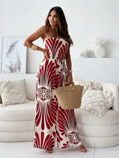 Jumpsuit for Women Fashionable Printed Tube Top Waisted Wide-leg Trousers Elegant One Pieces Jumpsuit for Women