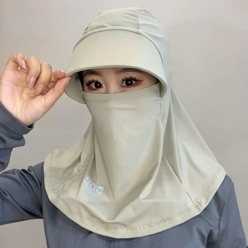 New sunscreen hat for women in summer, neck protection, face protection, cycling, sun hat, UV protection, face mask integrated