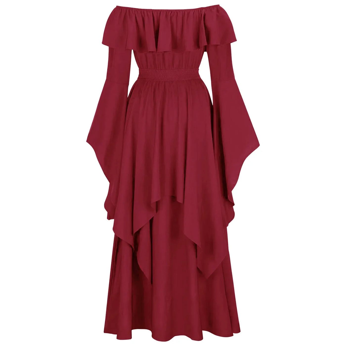 Renaissance Dress For Women Long Sleeves Medieval Off Shoulder Elastic High Waist Smocked Dress Elegant Evening Gown Plus Size