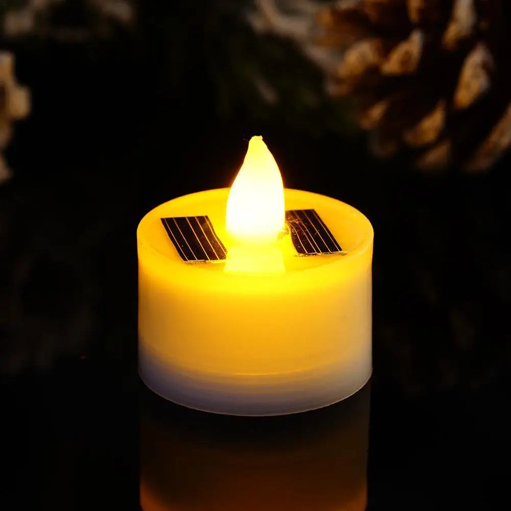 Solar Candle Tea Lamp Smokeless Simulation LED Electronic Candle Lamp Outdoor Christmas Halloween Tea Wax
