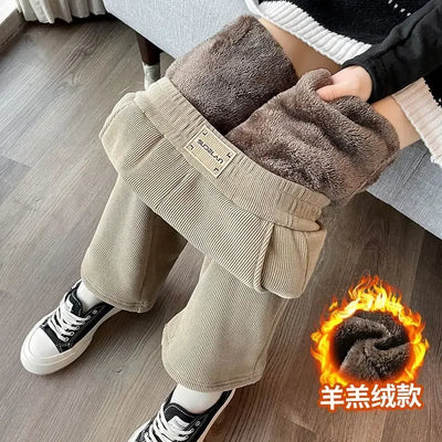 Winter Wide Leg Pants Women Autumn Plush Pants Women Extra Thick Lamb Fleece Warm Straight Korean Pants Joggers Women