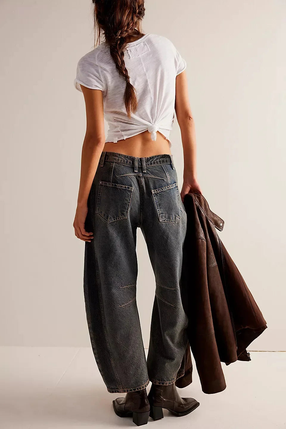 Midiross High Stretch Mid-Rise Barrel Jeans Fashion wide Leg Shape Women Casual Baggy Mid Waist Denim Jeans