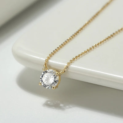 ORSA JEWELS 925 Sterling Silver Dainty Necklace for Women 14K Gold Plated Round Brilliant Cut Solitaire Pendant Necklace APN13