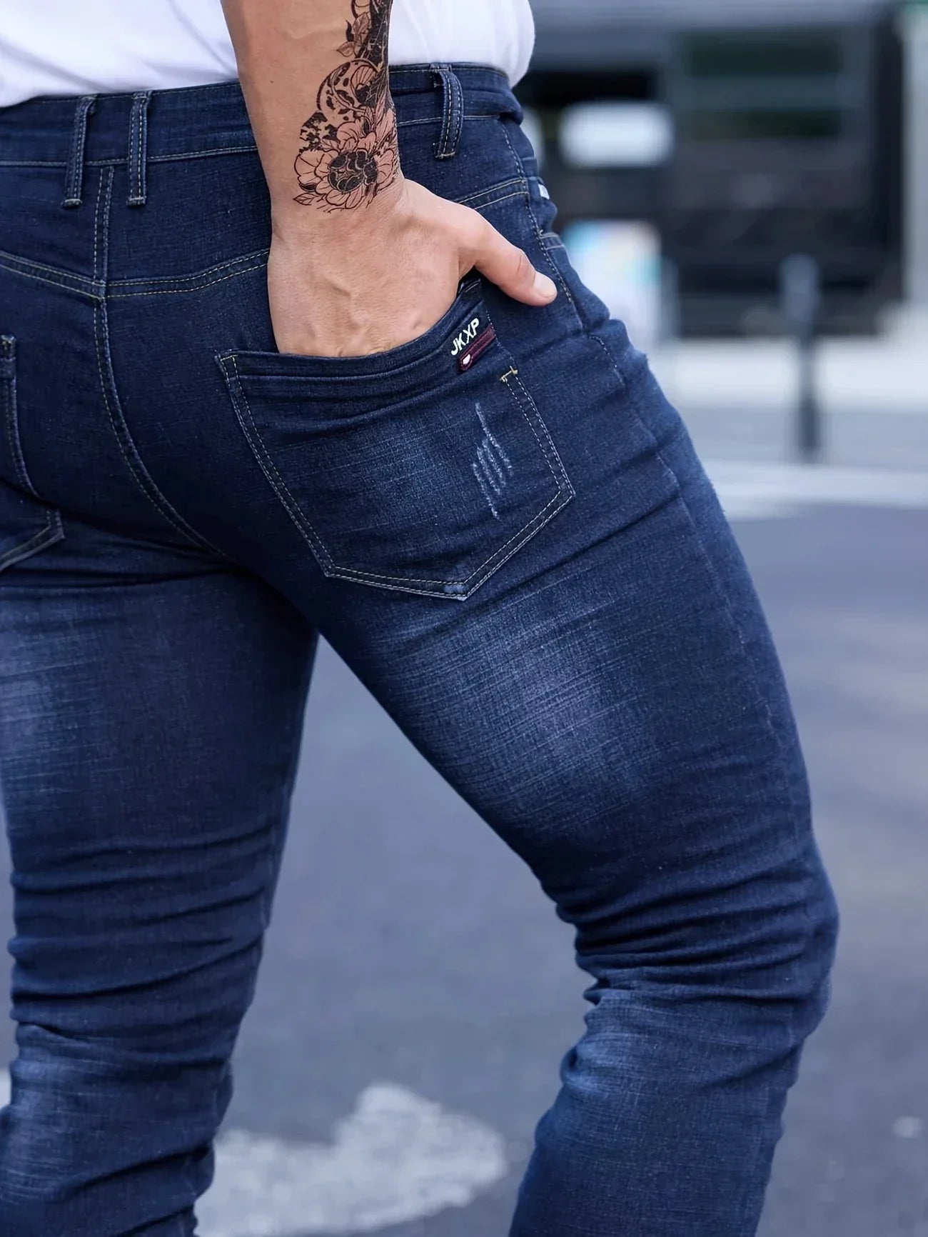 2025 Spring Autumn Men's Fashion Ripped Skinny Jeans Street Style Vintage Wash Solid Denim Casual Slim Fit Pencil Pants 28-36