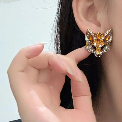 Luxury Crystal Cat Necklace Earrings Beaded Exaggerated Rhinestones Pendant Necklace Accessories Neck Jewelry