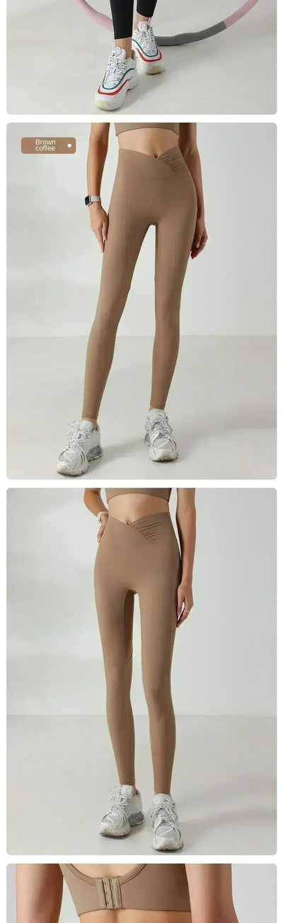 Yoga pants women's fitness running sports 2024 new spring and fall belly lifting hip tight bottoming pants nude stretch