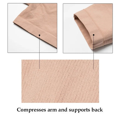 Upper Arm Shaper Post Surgical Slimmer Compression Sleeves Posture Corrector Tops Shapewear for Women 3/4 Sleeve Crop Top Nude