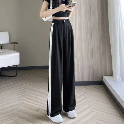 Wide-leg Pants for Women in Spring and Autumn High Waist Loose Straight Slim Striped Floor-moving Suit Pants