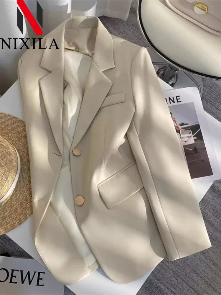 Women's Double Breasted Blazer Chic Office Lady Vintage Coat Fashion Notched Collar Long Sleeve Ladies Outerwear Stylish Tops