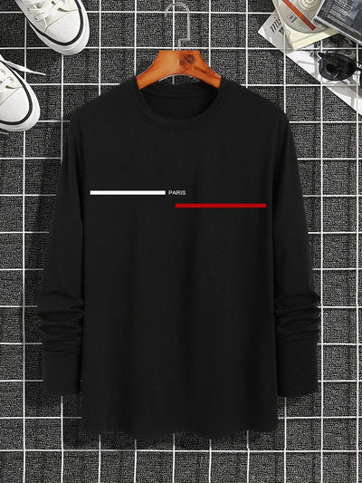 Trendy printed round neck long-sleeved T-shirt | Versatile |Casual Tops | Men's T-shirt