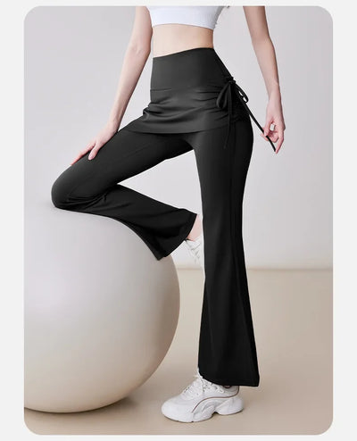 New Flared Culottes for Women Fake Two Micro-flared Pants Wrinkle High Waist Lift Hip Yoga Pants Slim-fit Elastic Waist Rope