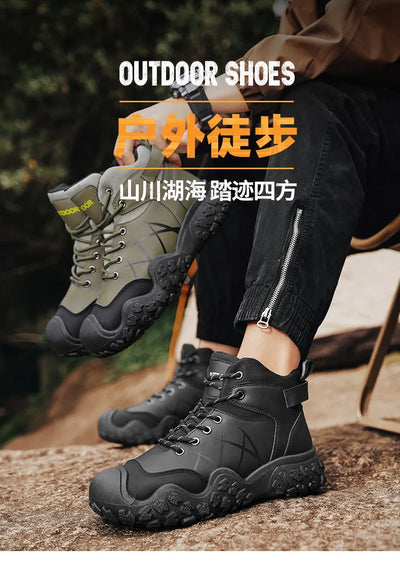 2025 Outdoor Men's Boots Hiking Shoes for Men Outdoor Boots Warm Leather Climbing Mens Shoes Waterproof Non-slip Men Ankle Boots