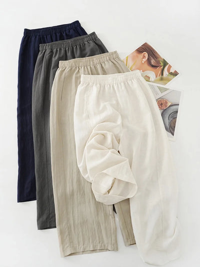 New Wide-leg Pants Women Clothing Summer Thin Loose Straight Casual Pants Solid High Waist Drape Nine-point Literary Pants